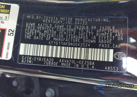 2022 Toyota Camry Se z USA, uszkodzony, nr VIN 4T1G11AK9NU043524